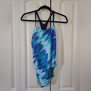 Nike Women's One Piece Swimsuit  - Blue Purple Teal Racer Back Keyhole SZ 8